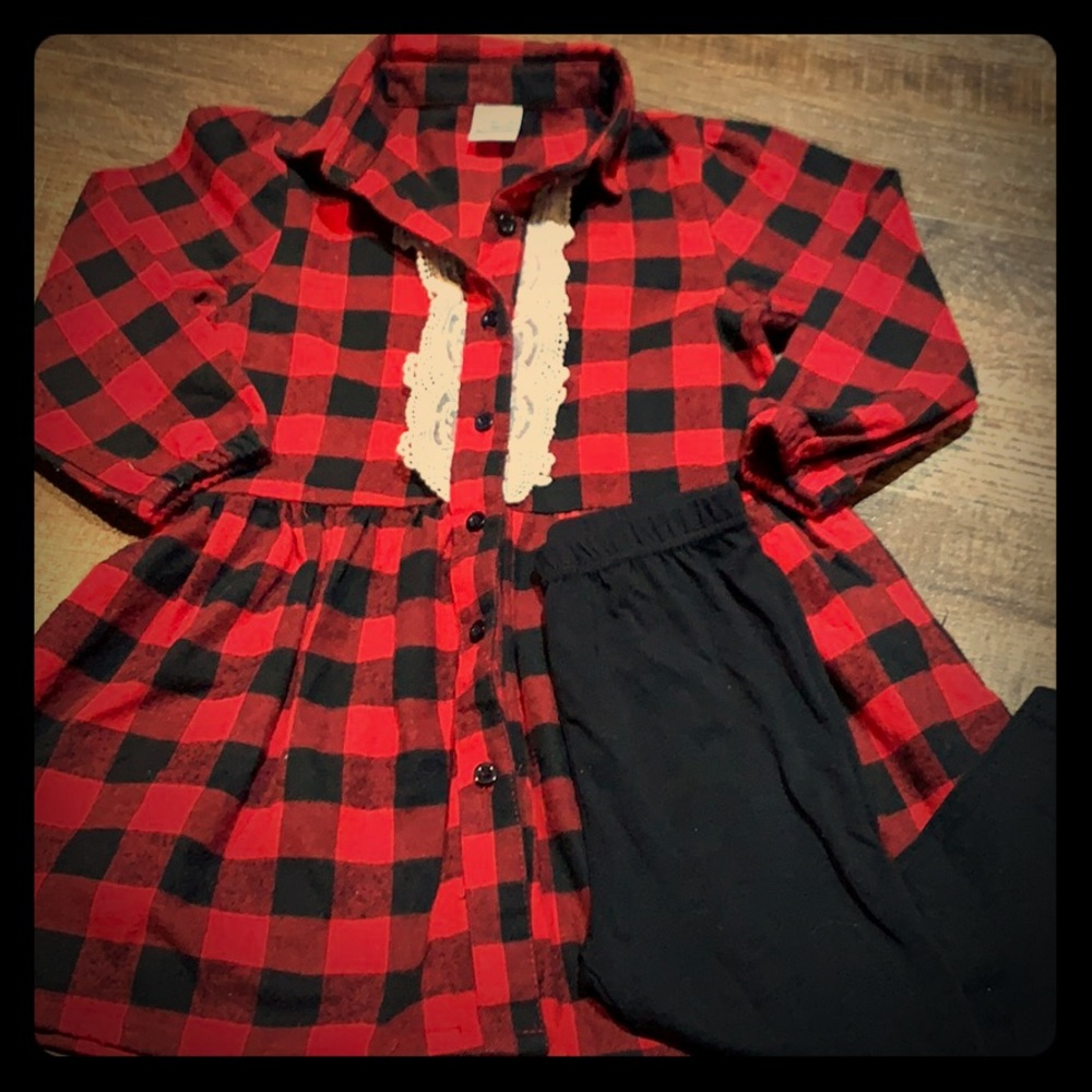 Button up checkered dress with leggings!
